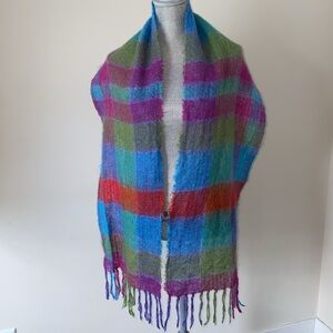 John Hanly Ireland Luxury Irish Colorful Plaid Mohair & Wool Scarf Wrap